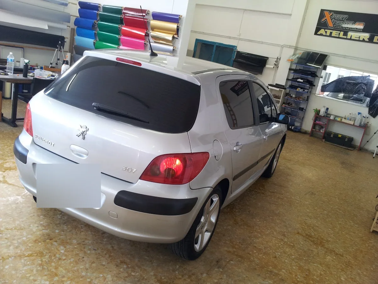 Peugeot 206 cinq portes : lunette arrière et vitres latérales. Peugeot 206 cinq portes : lunette arrière et vitres latérales — Xpert Teinte à Toulon.